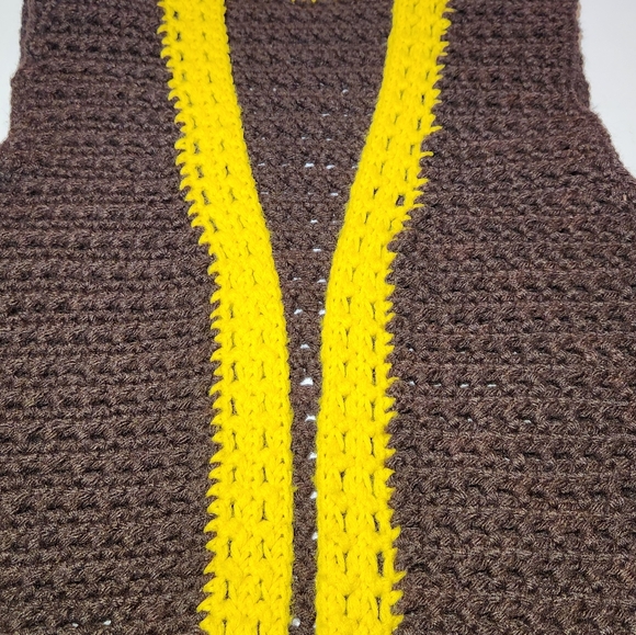 Retro 1970s Crochet Mod Brown and Yellow Vest With Pockets Retro Crochet - Picture 6 of 11